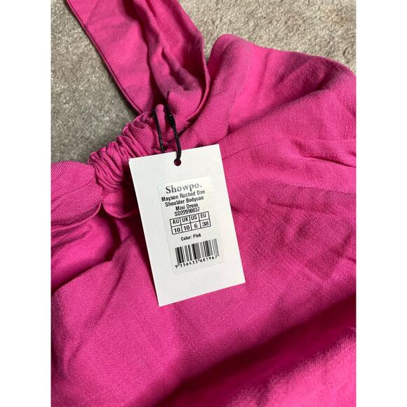 NEW Show Po Mayson Rouched One Shoulder Body Con Mini Dress Size 6 Pink - Picture 3 of 8